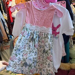 Girls Easter Dress cotton Pink and Floral Baby Dress